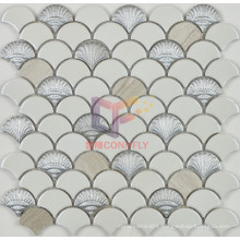 White Ceramic with Wooden Pattern Stone Fish Scale Mosaic (SA002)